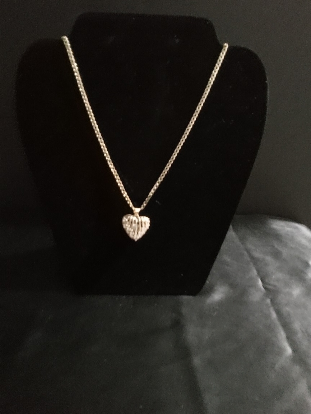 Gold-Filled Heart Pendant Necklace Clear Stones Pearl Accent
